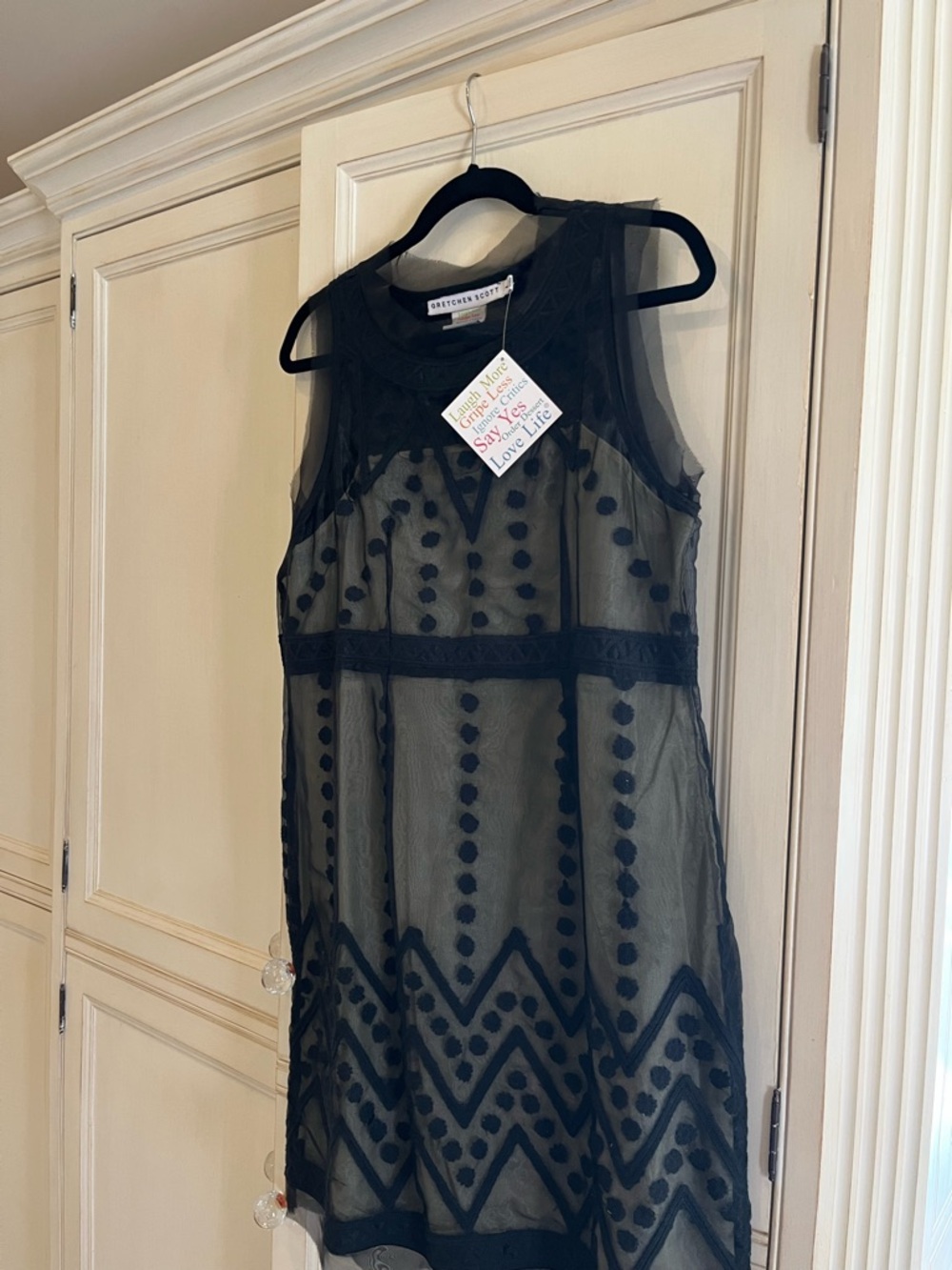 Gretchen Scott Designs Black Sheer Dot & Chevron Mini Dress - Picture 4 of 5